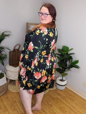 Dark Romance Kimono Style Black Floral Dress
