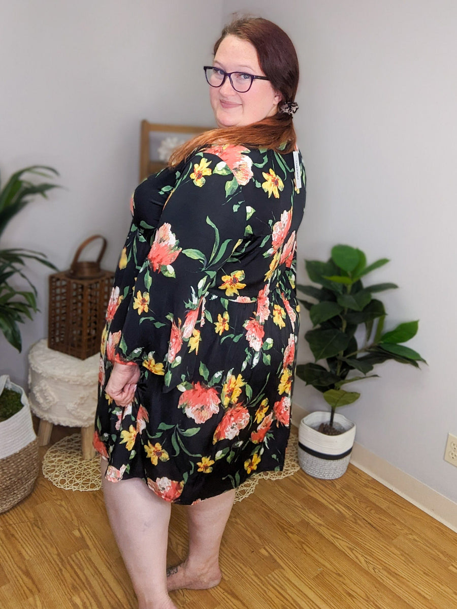 Dark Romance Kimono Style Black Floral Dress