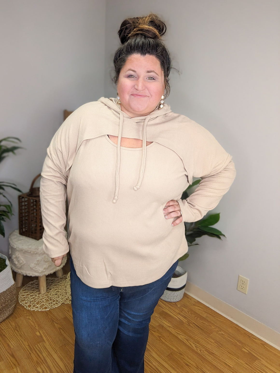 Nancie Hooded Peekaboo-Cutout Top