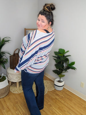 Makayla Retro Stripes Dolman Top