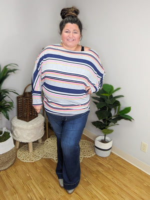 Makayla Retro Stripes Dolman Top