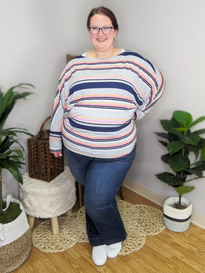 Makayla Retro Stripes Dolman Top