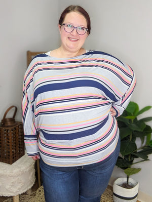Makayla Retro Stripes Dolman Top