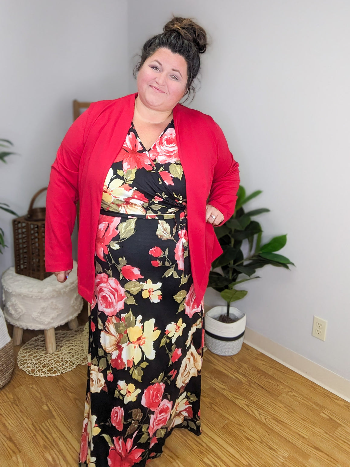 Candy Red Open Front Blazer w/Stretch
