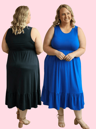 Lennon Tiered Solid Midi Dress w/Pockets (3 colors)-11- Dress/Romp/Jump-Michelle Mae-Styled by Stacked - A Plus Size Women's Boutique in Lakeville, MN