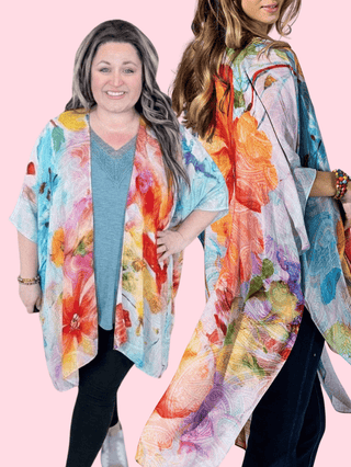 4- Overlayer Tops Britton Watercolor Petal Kimono plus size clothing