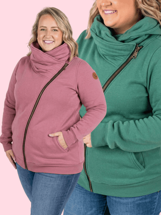 PHC Adria Asymmetrical Zip Outerwear Sweatshirt in Solids (4 Colors)-2- Long Sleeve Tops-MICHELLE MAE-Styled by Stacked - A Plus Size Women's Boutique in Lakeville, MN
