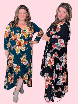 Sasha Faux Wrap High Low Dress in Fall Florals