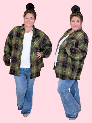 Adair Flannel Top in Olive + Brown Plaid