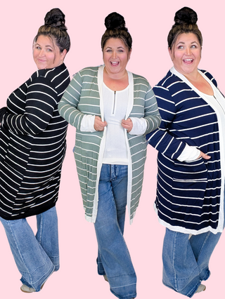Jaci Longline Lightweight Cardigan in Stripes (3 Colors)
