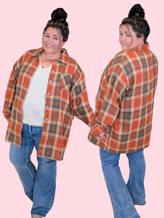 Penny Tunic Length Flannel Top in Pumpkin Plaid