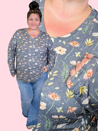 Larissa Premium Long Sleeve Vneck in Florals