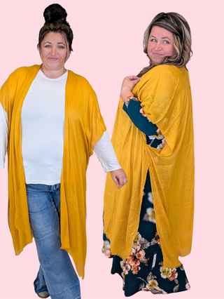 Nina Solid Longline Kimono in Goldenrod