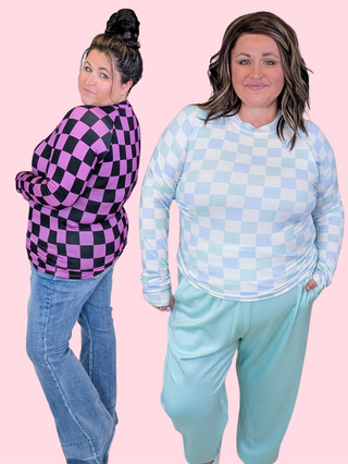 Blair Mockneck Long Sleeve w/Thumbholes in Checkers (3 Colors)