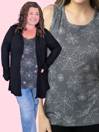 Livi Triple Stretch Scoopneck Tank in Faded Black Webs