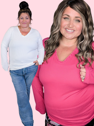 Cherlyn Lettuce Hem Ribbed Long Sleeve Top (3 Colors)