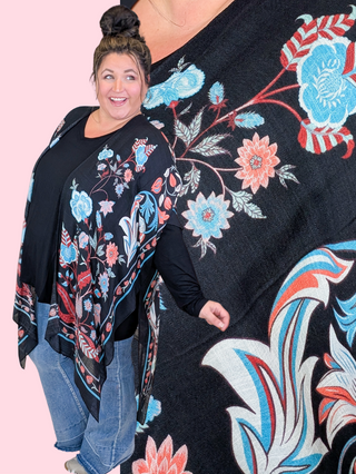 Cosette Floral + Paisley Kimono on Black