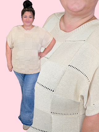 Barrett Textured Knit Short Sleeve Sweater in Beige