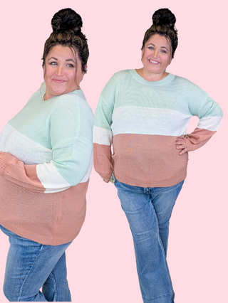Whitley Lightweight Sweater in Mint, Ivory & Salmon