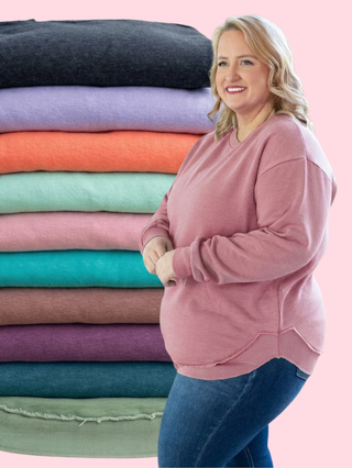 Addie Vintage Wash Scoop Bottom Pullover (10 Colors)