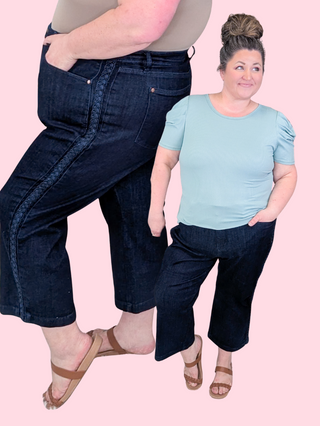 Judy Blue Darkwash Wide Crop w/Braid Detail