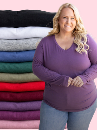 Larissa Premium Vneck Long Sleeve in Solids (11 Colors)