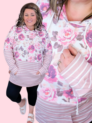 PHC Triple Stretch Pullover Hoodie in Plum Blossom + Stripes