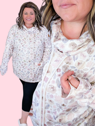 PHC Cloud Funnelneck Pullover in Neutral Watercolor Floral