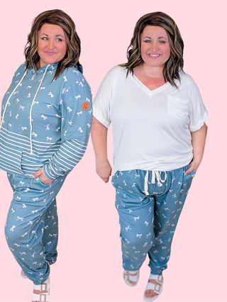 Luxe Triple Stretch Joggers in Teal Bows