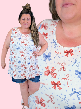 Cole Babydoll Tank in Patriotic Cutesy Bows