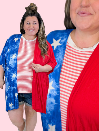 Luna Americana Open Cardigan in Red + Stars