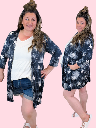 Joya 3/4 Sleeve Babydoll Cardigan in Black Stars