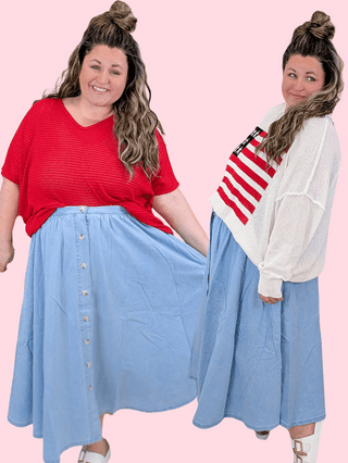 Cypress Button Detail Denim Midi Skirt