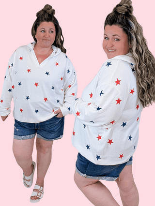 Americana Stars Vneck Hooded Top