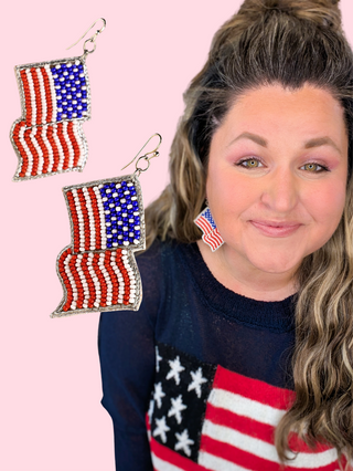 American Flag Seed Bead Earrings