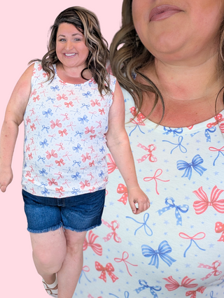 Livi Scoopneck Luxe Tank in Patriotic Cutesy Bows