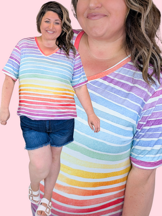 Sophie Perfect Vneck Tee in Ombre Rainbow