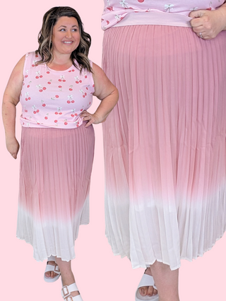 Emmy Dipped Ombre Midi Skirt in Pink
