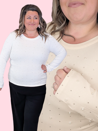 Elsa Pearl Embellished Long Sleeve Top