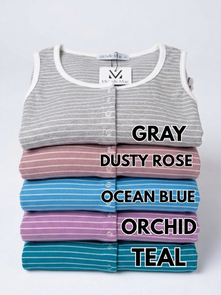 Devon Snap Front Triple Stretch Henley Tank in Stripes (5 colors)