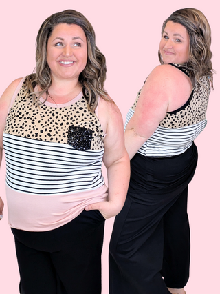 Indra Stripe + Dot Print Tank w/Sequin Pocket