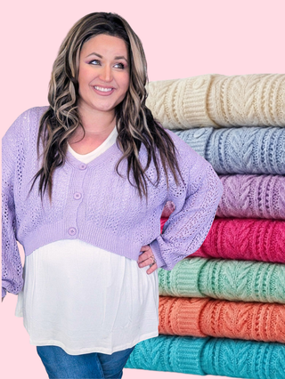 Birdie Lightweight Open-Knit Cropped Cardigan Sweater (7 Colors)
