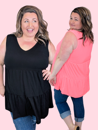 Alexa Tiered Vneck Tank in Solids