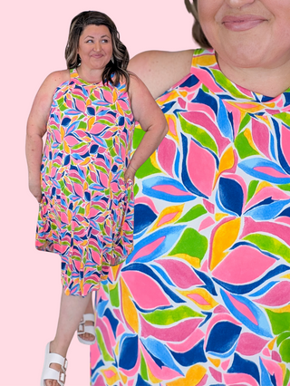 Nellie Slinky Halter Tank Dress in Bright Mod Print