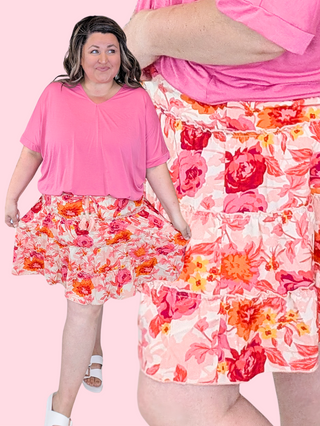 Izzy Tiered Skirt w/Shorts in Pink Mix Floral