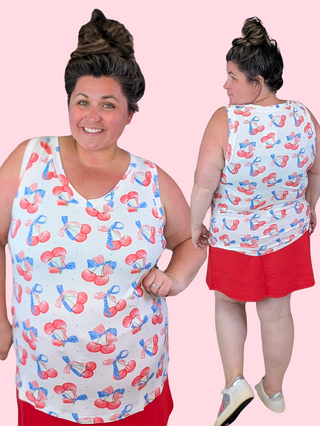 Talia Luxe Vneck Tank in Patriotic Cherry