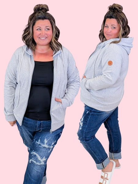 PHC Full Zip Hoodie in Heather Gray – Stacked - A Plus Size Boutique