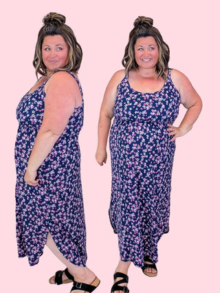 Catie Perfect Scooped Midi Dress in Navy Floral