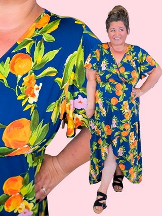 Celeste High-Low Maxi Dress in Navy Citrus