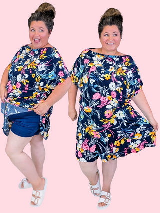 Nell Boatneck Dress w/Shorts in Floral on Navy